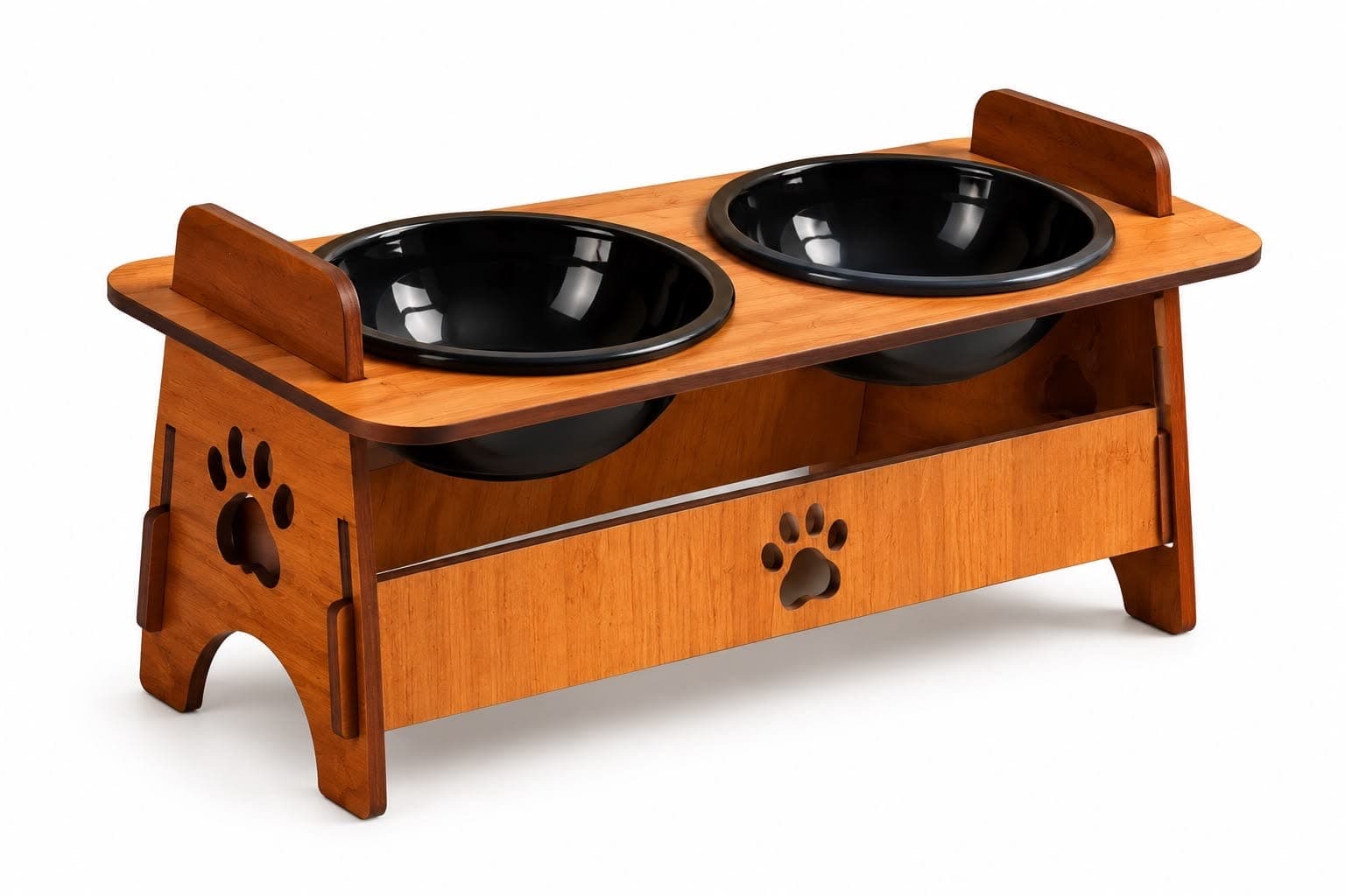 Comedero doble elevado de madera para mascotas
