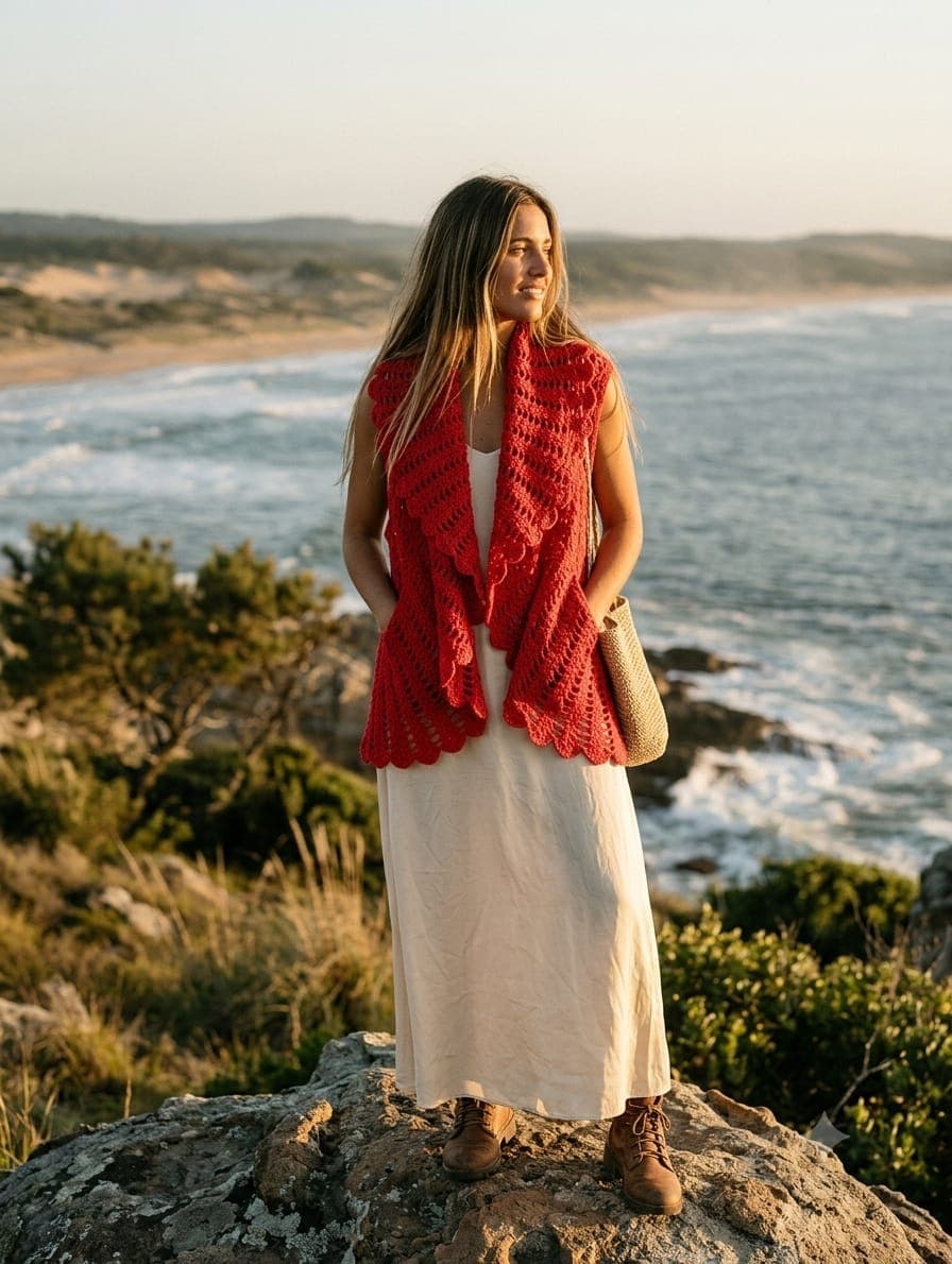 Chaleco Artesanal Tejido a Crochet en Punto Fantasía – Rojo Vibrante — imagen 1 de 6