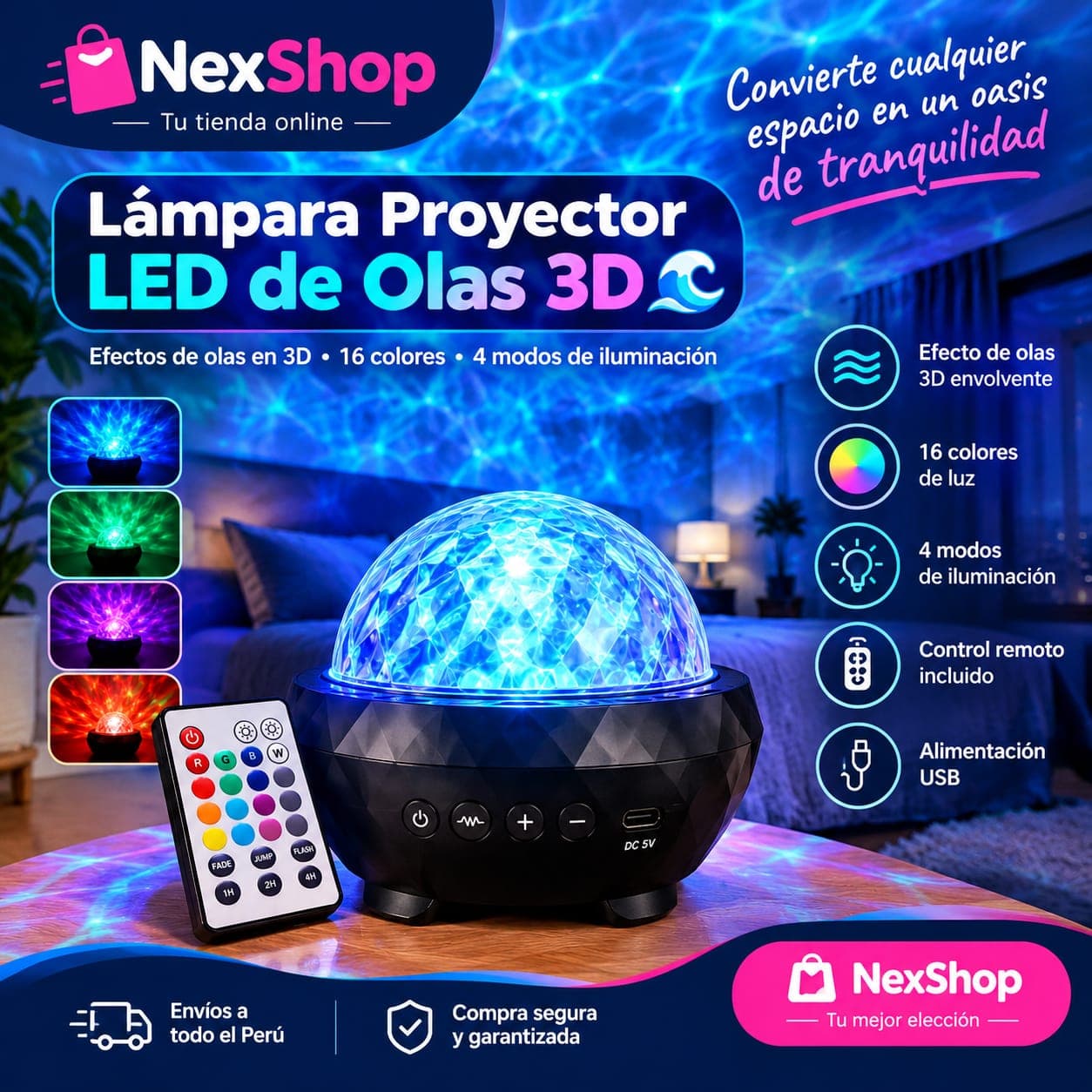 Lámpara Proyector LED de Olas 3D 🌊