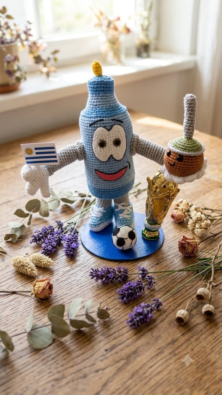 Botija Amigurumi - El Hincha Nº 1 de la Celeste con Copa del Mundo — imagen 1 de 1