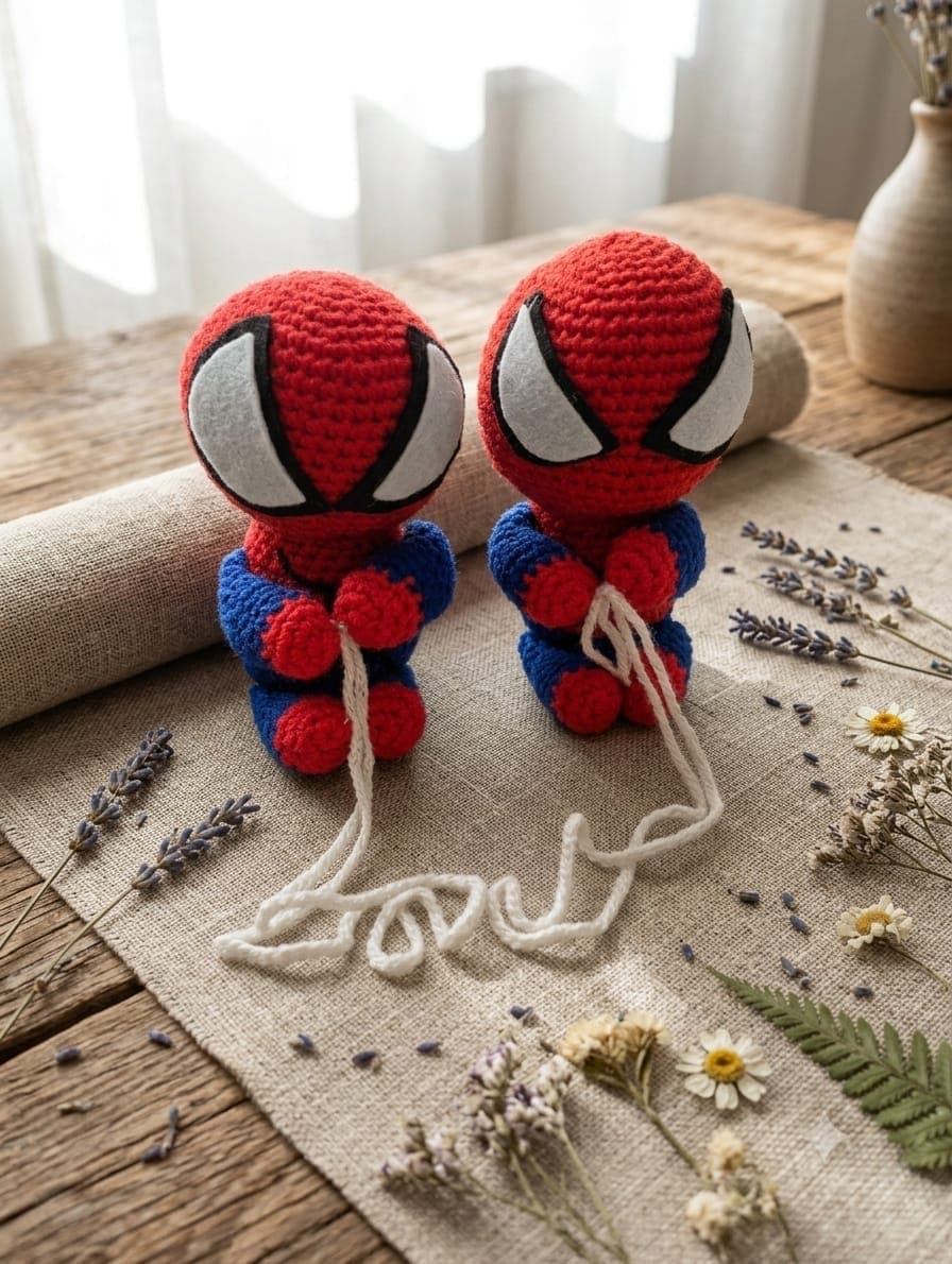 Amigurumi Spider-Man "Love" tejido a mano – Pareja o individual — imagen 1 de 1