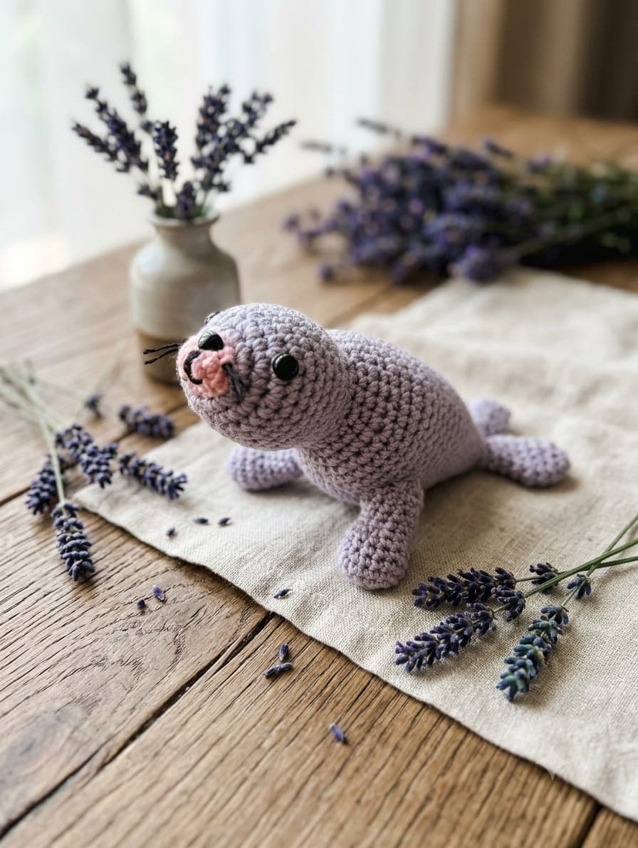 Foca de Crochet Tejida a Mano en Tono Lavanda — imagen 1 de 3