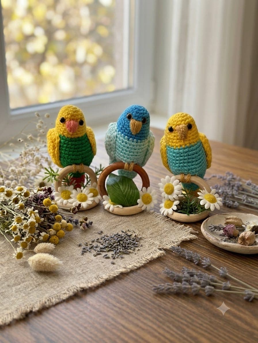 Cotorritas Crochet Amigurumi con Detalles Florales — imagen 1 de 4