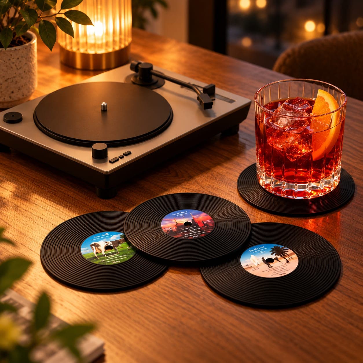 Soporte para tocadiscos de posavasos de vinilo