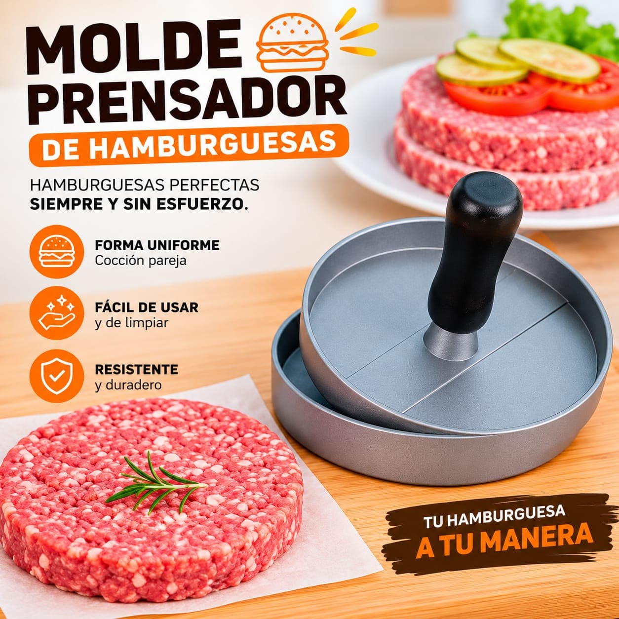 Molde Prensador para hamburguesas