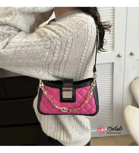 Cartera Bolso Dama Con Cadena Y Cierre De Diamante Y Bloque — imagen 1 de 4