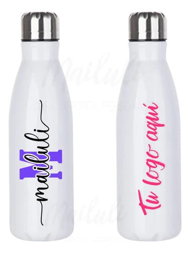 Botella Caramañola Aluminio Blanca Personalizada Mailuli — imagen 1 de 6