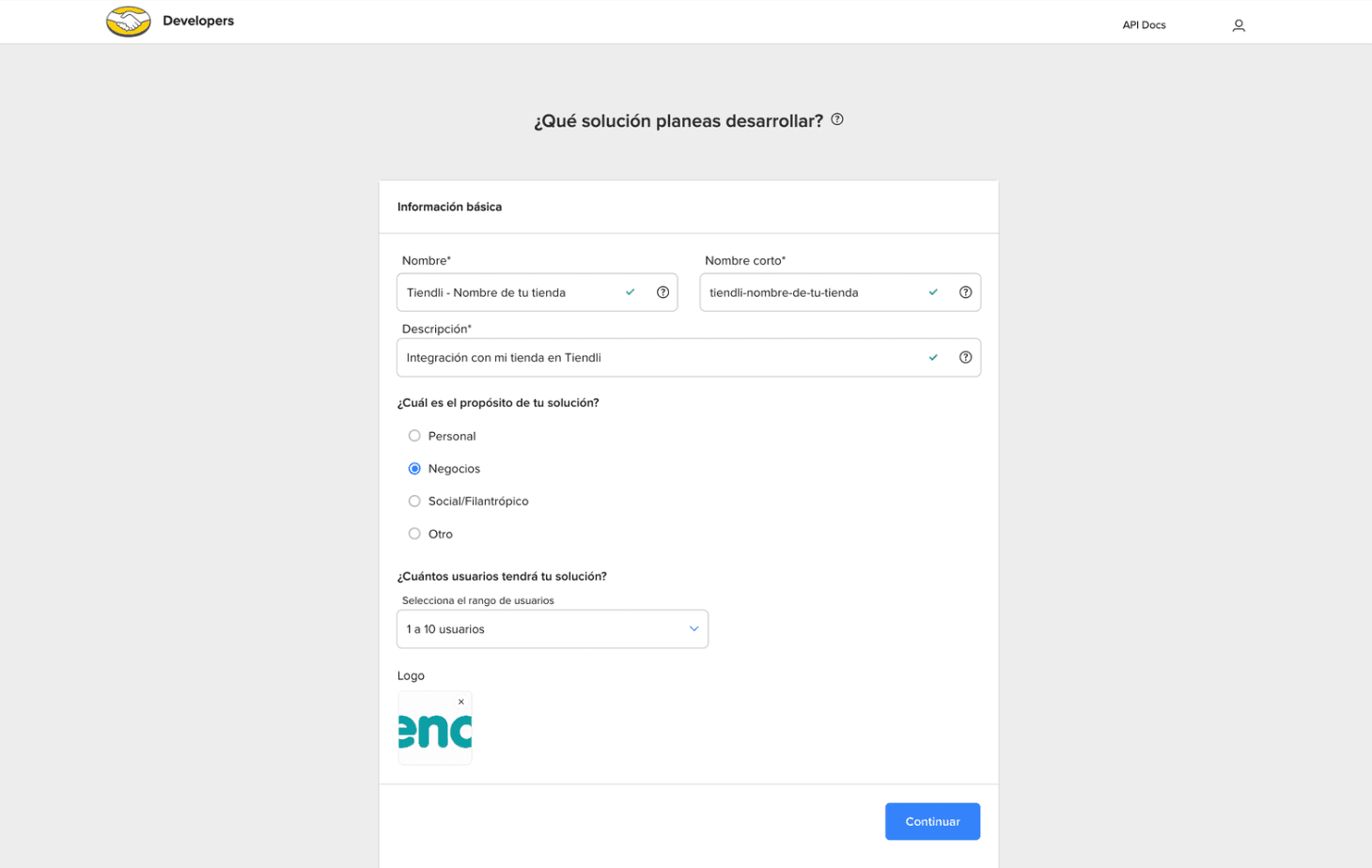 Formulario de datos de la aplicación