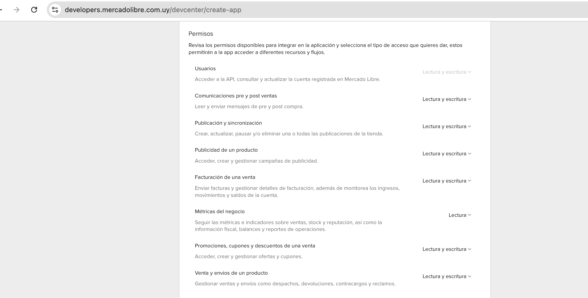 Opciones del Redirect URI