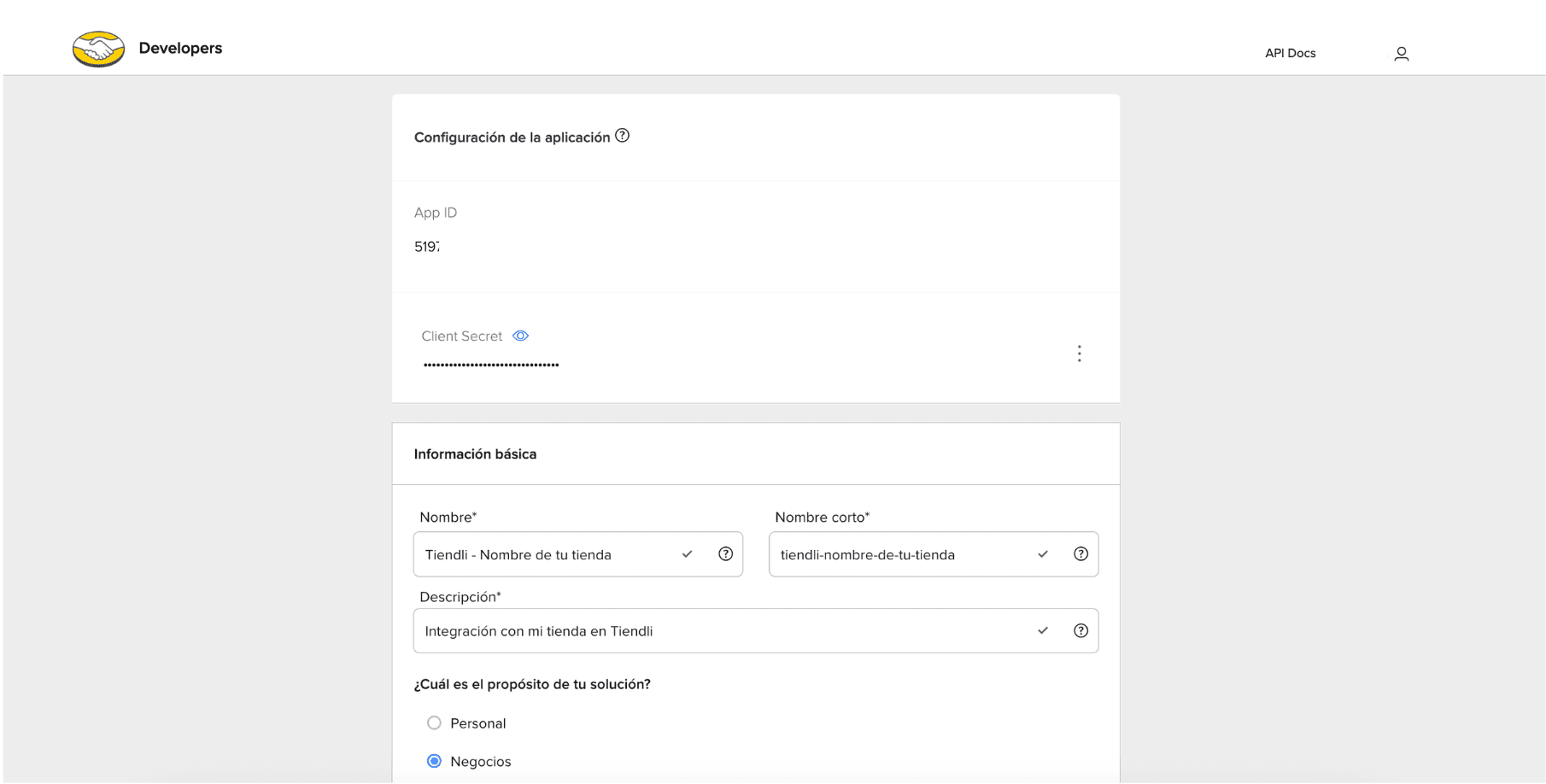 App ID y Client Secret en Mercado Libre Developers
