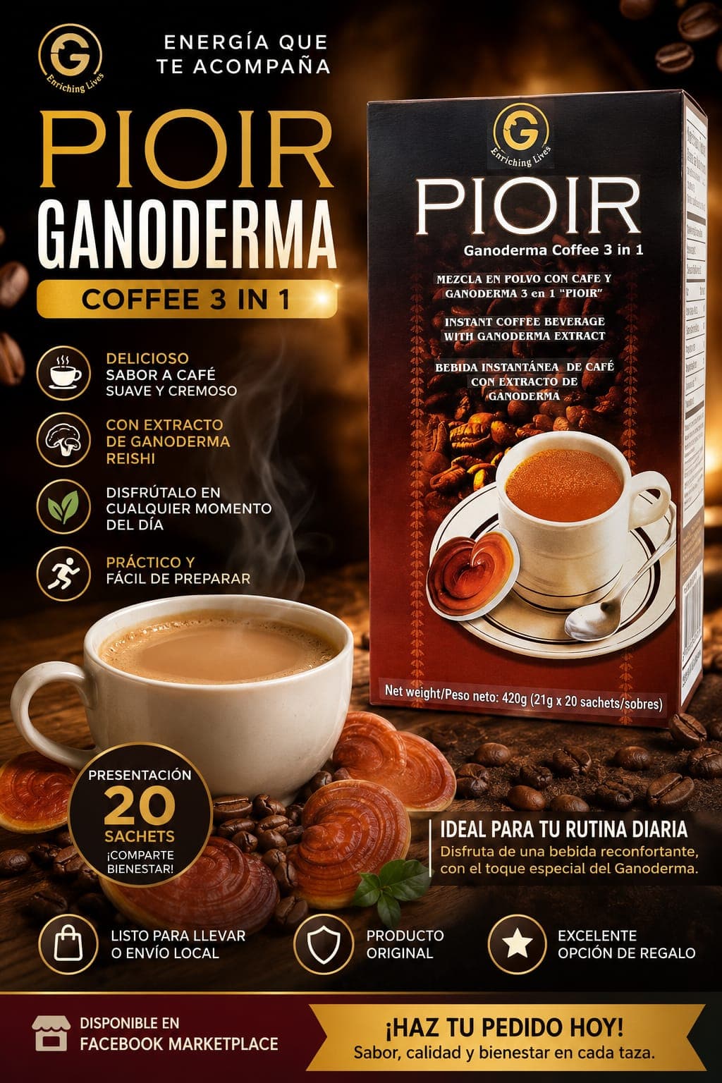 Cappuchino Pioir Ganoderma 3 en 1 — imagen 1 de 4