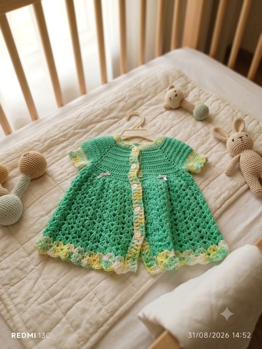 Vestido tejido a crochet para bebé – Verde agua — imagen 1 de 2