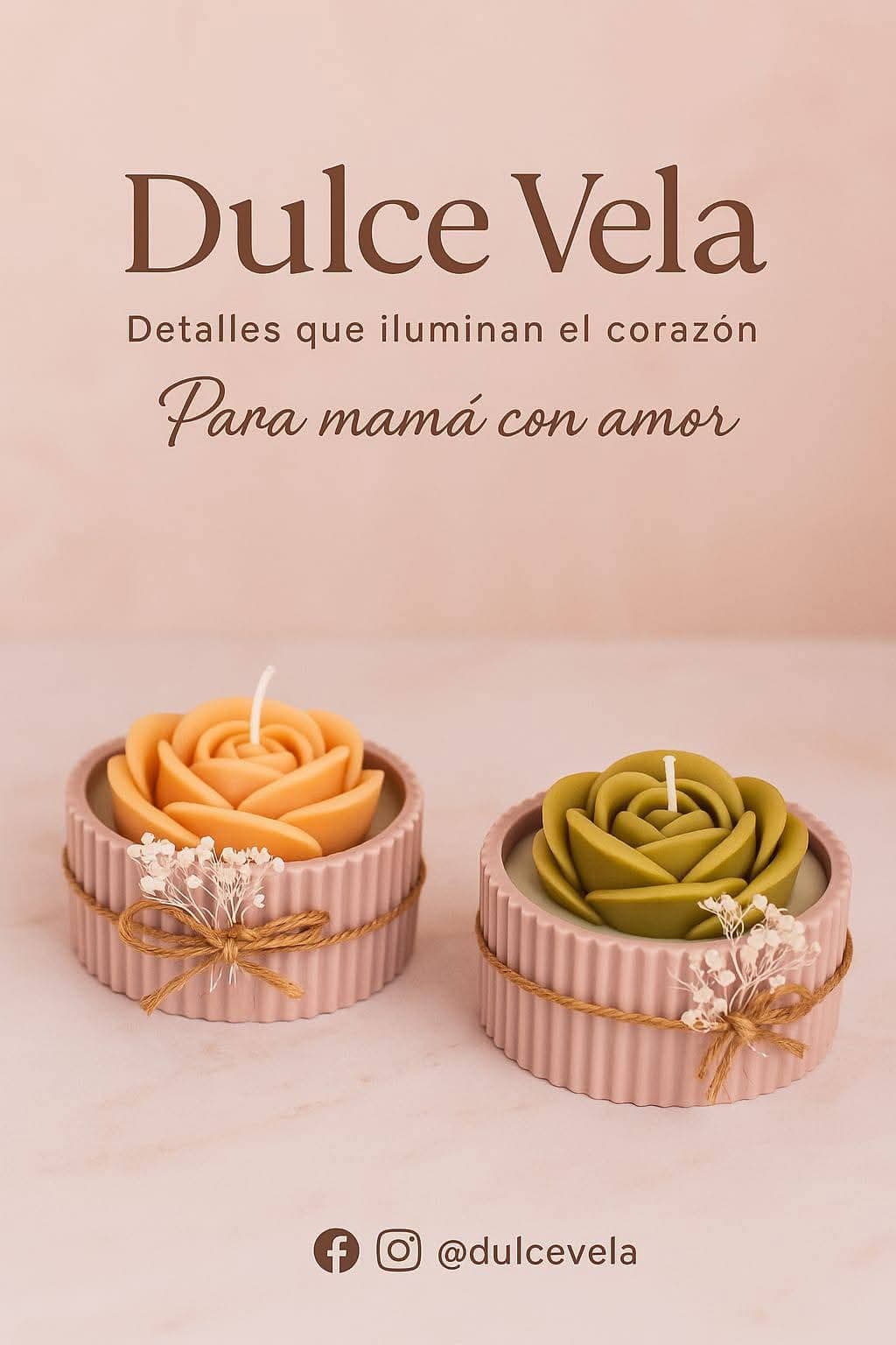 Vela Artesanal en Forma de Rosa "Para Mamá con Amor"