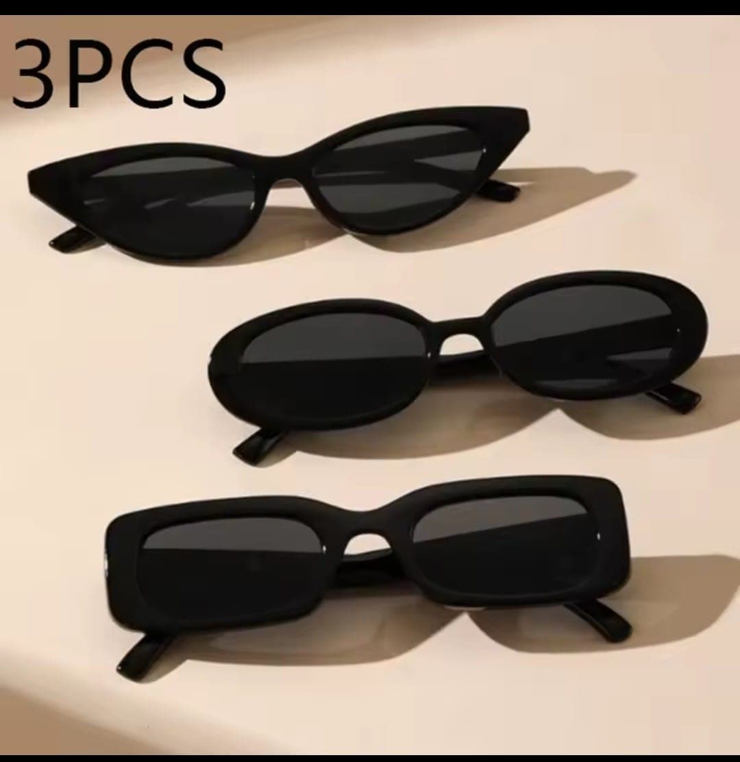 Pack 3 lentes de sol con forma de ojo de gato, ovalado y cuadrado