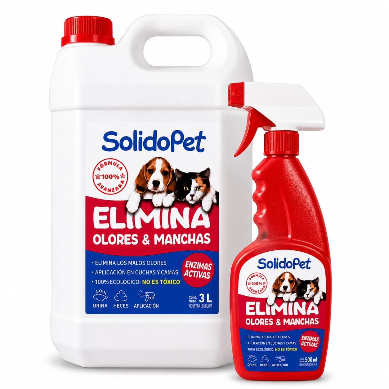 Pack Ahorro Familiar Eliminador de Olores y Manchas para Mascotas 3L+500ml