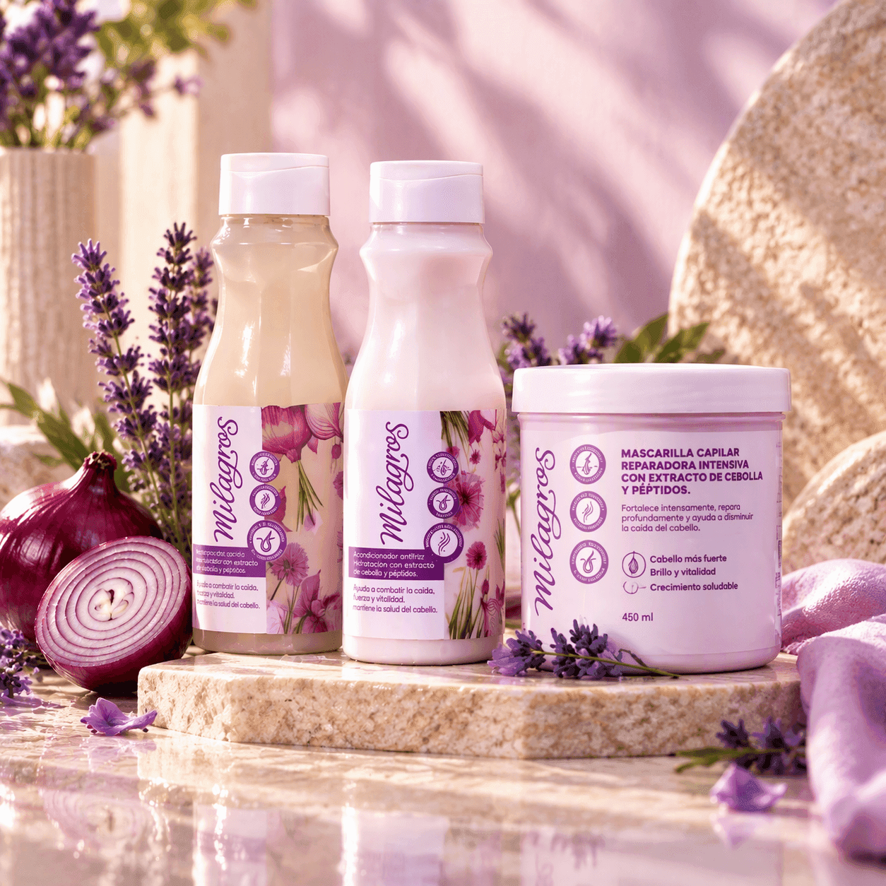 COMBO Shampoo & Acondicionador de cebolla + mascarilla reparadora 450ml — Milagros