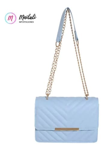 Cartera Sobre De Cadena Con Detalle Acolchado Varios Colores Azul Claro Liso Oro