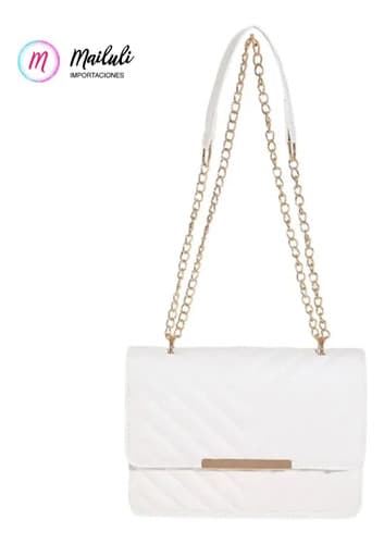 Cartera Sobre De Cadena Con Detalle Acolchado Varios Colores Blanco Liso Oro