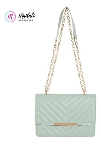 Cartera Sobre De Cadena Con Detalle Acolchado Varios Colores Verde Claro Liso Oro