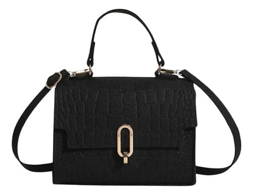 Cartera De Dama De Fieltro Estampada Varios Colores Negro Estampado Cocodrilo Oro