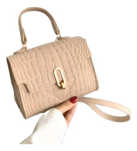 Cartera De Dama De Fieltro Estampada Varios Colores Beige Estampado Cocodrilo Oro