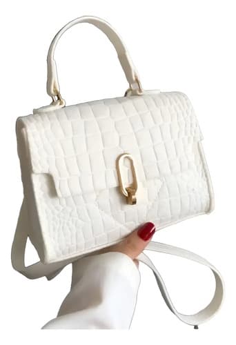 Cartera De Dama De Fieltro Estampada Varios Colores Blanco Estampado Cocodrilo Oro