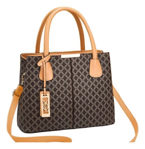 Cartera Bolso De Mano Tote Elegante Con Estampado Geométrico Naranja Claro Estampado Oro