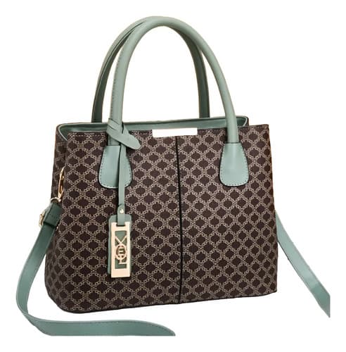 Cartera Bolso De Mano Tote Elegante Con Estampado Geométrico Verde Musgo Estampado Oro