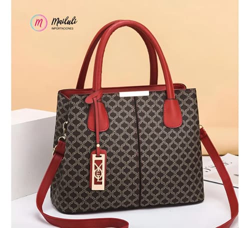 Cartera Bolso De Mano Tote Elegante Con Estampado Geométrico Bordó Estampado Oro