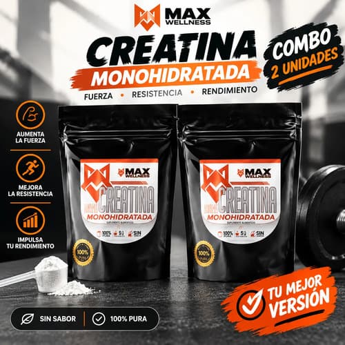 Creatina Monohidratada Max Wellness 300g Pack X2