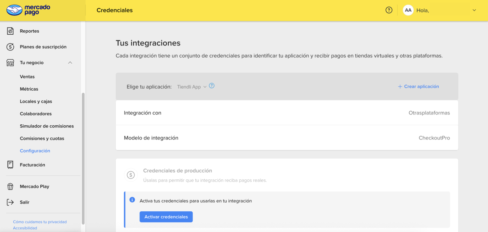 Sección Elige tu aplicación en Tus Integraciones