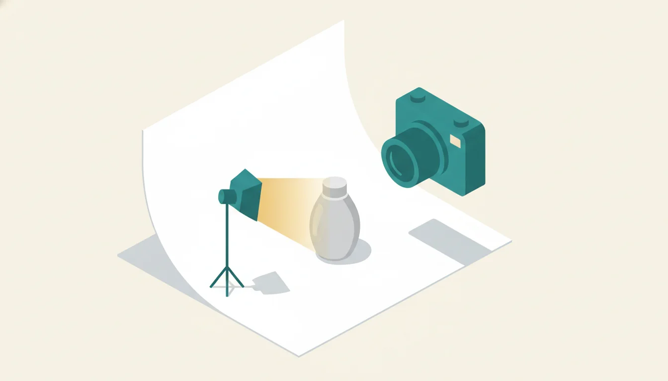 Setup casero con luz natural y fondo seamless.